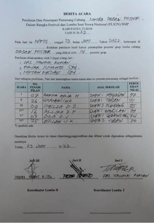 JUARA 1 FLSSN TINGKAT KABUPATEN TUBAN TAHUN 2022 BIDANG DESAIN POSTER